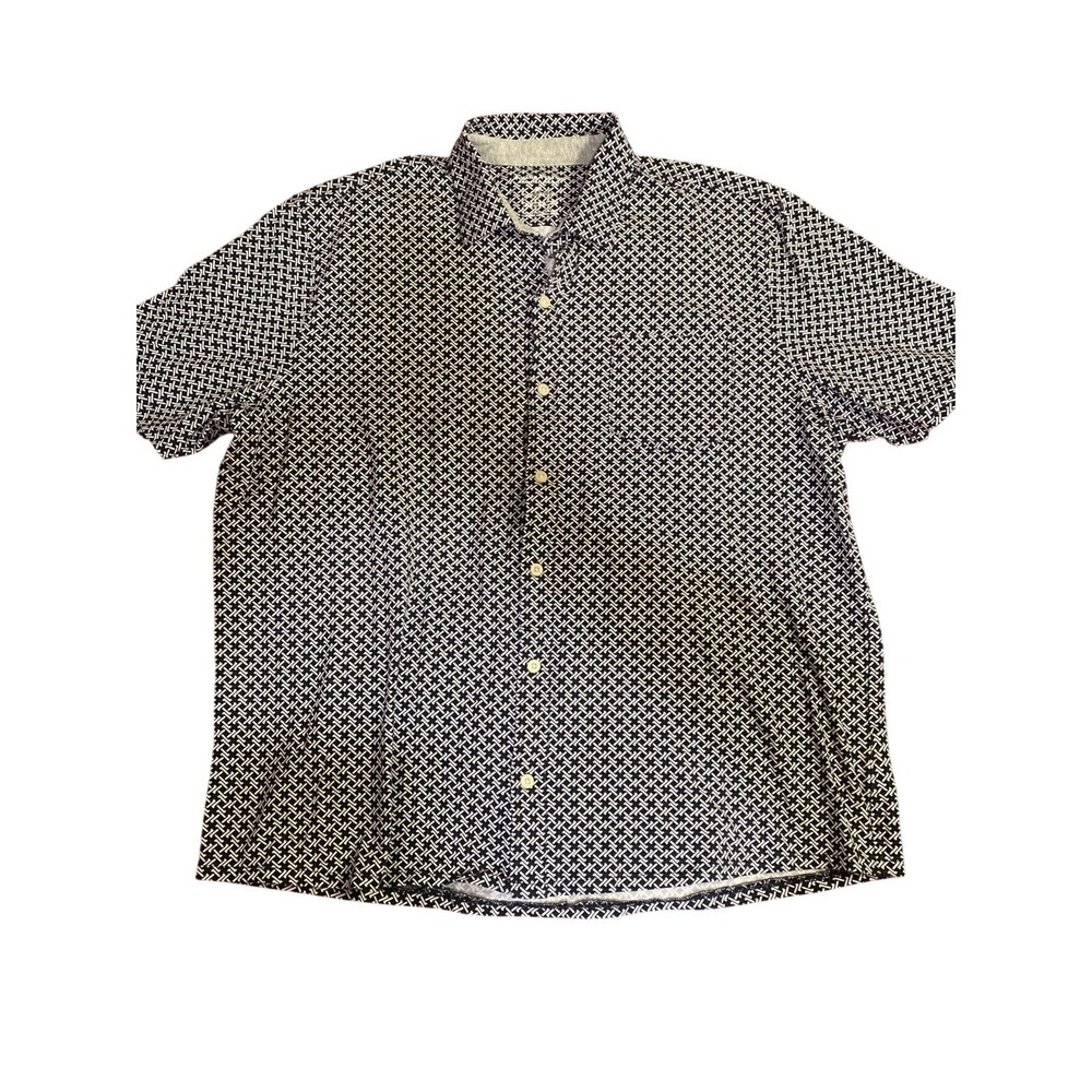 NWOT- Taylor Vintage Men's Short Sleeve Button-Up Shirt XL Navy Black And White